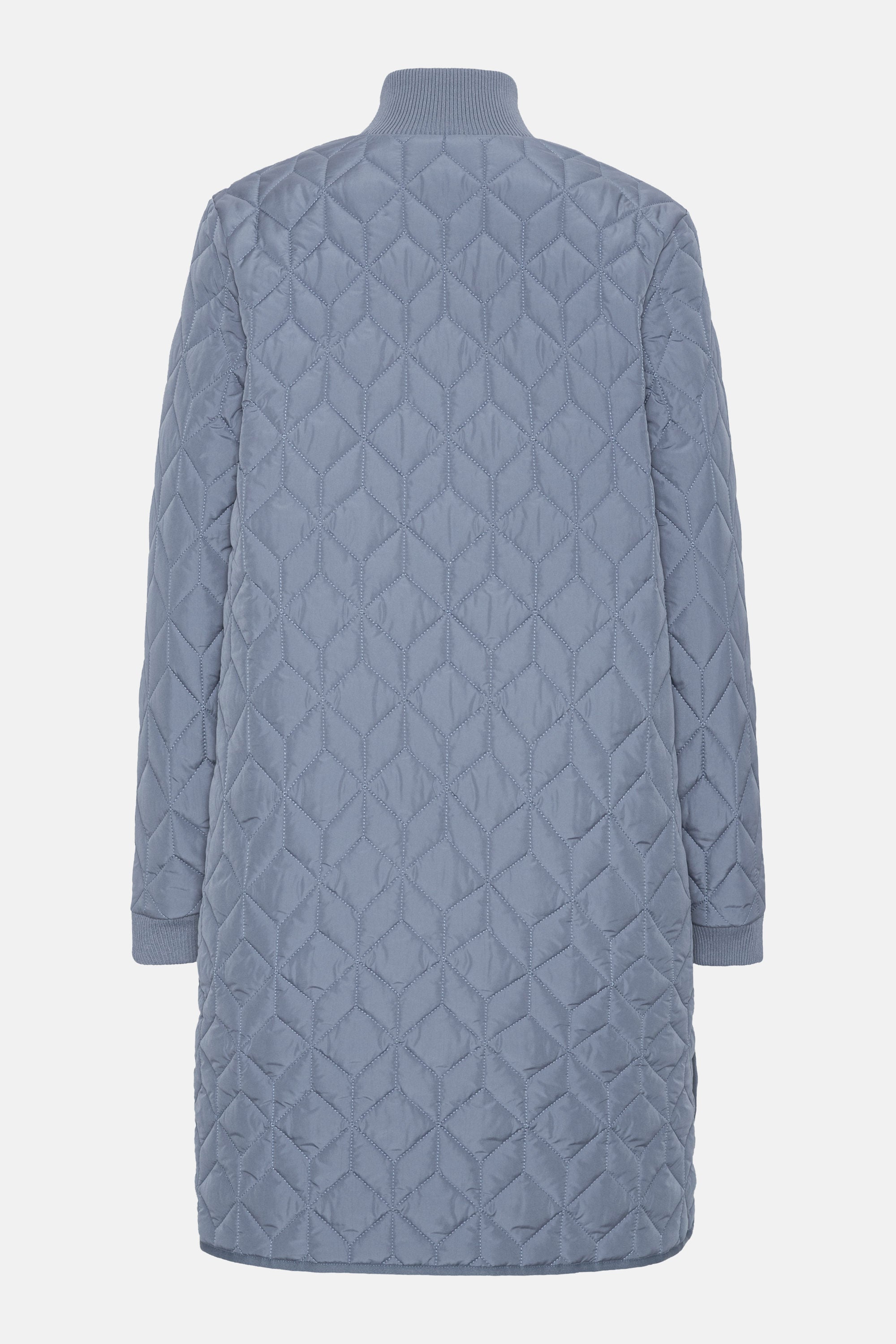 Long Padded Quilt Jacket - Grey Blue